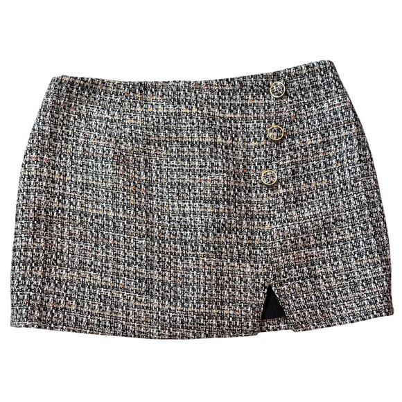 Gianni Bini Samia Tweed Mini Skirt Buttons Accent Front Slit Women's 14 NWT - Picture 1 of 11